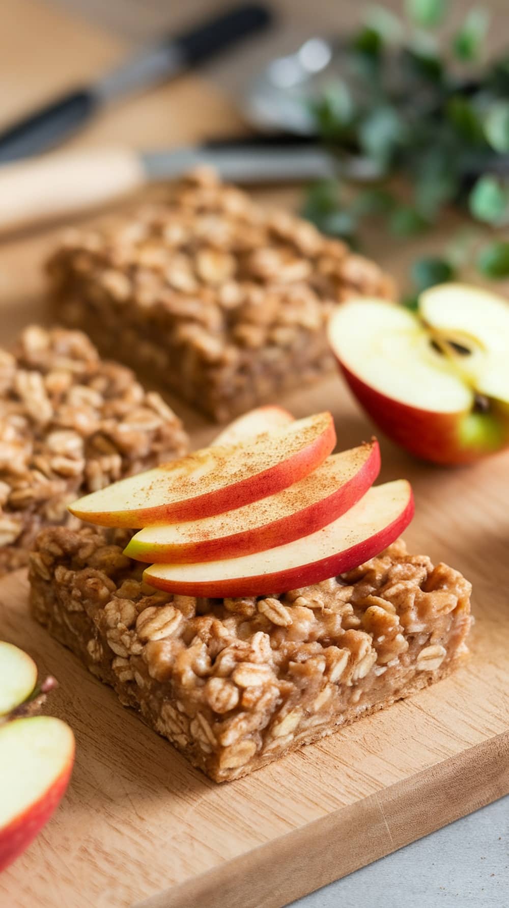 Apple Cinnamon Protein Oat Bars with fresh apple slices on top