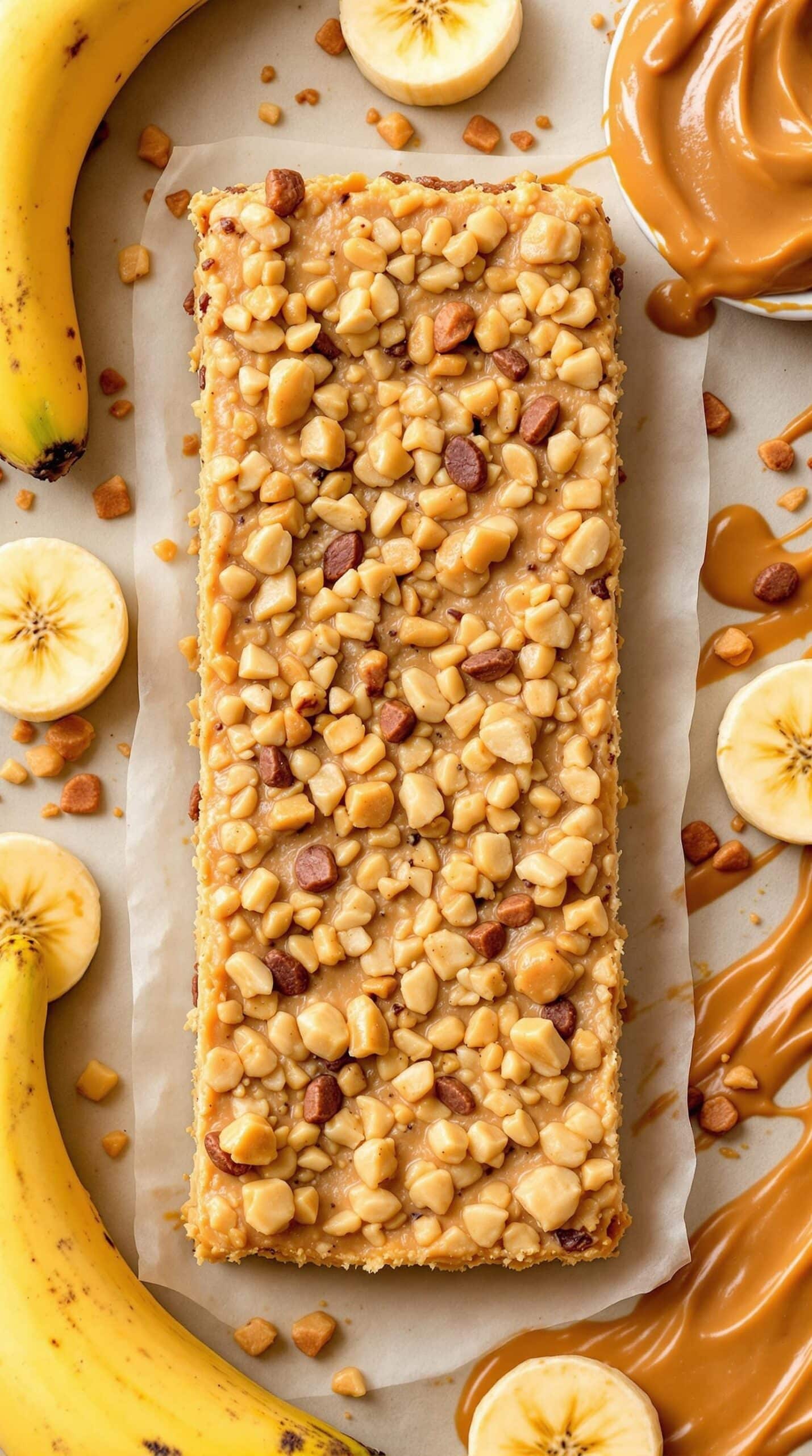 Peanut Butter Banana Protein Bars with bananas and peanut butter