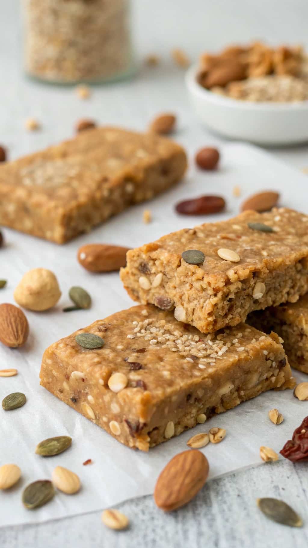 Nutrient-packed peanut butter protein bars with nuts and seeds