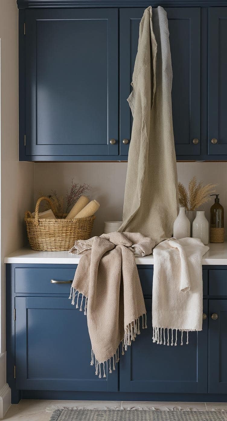 Laundry room with natural textiles and earthy tones