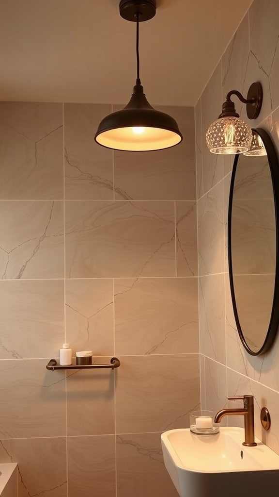 Stylish brown lighting fixtures in a modern bathroom