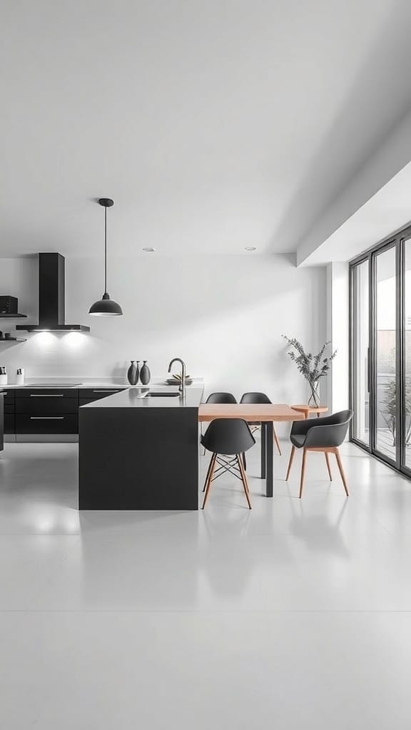 Stylish open concept black and white kitchen with a modern design