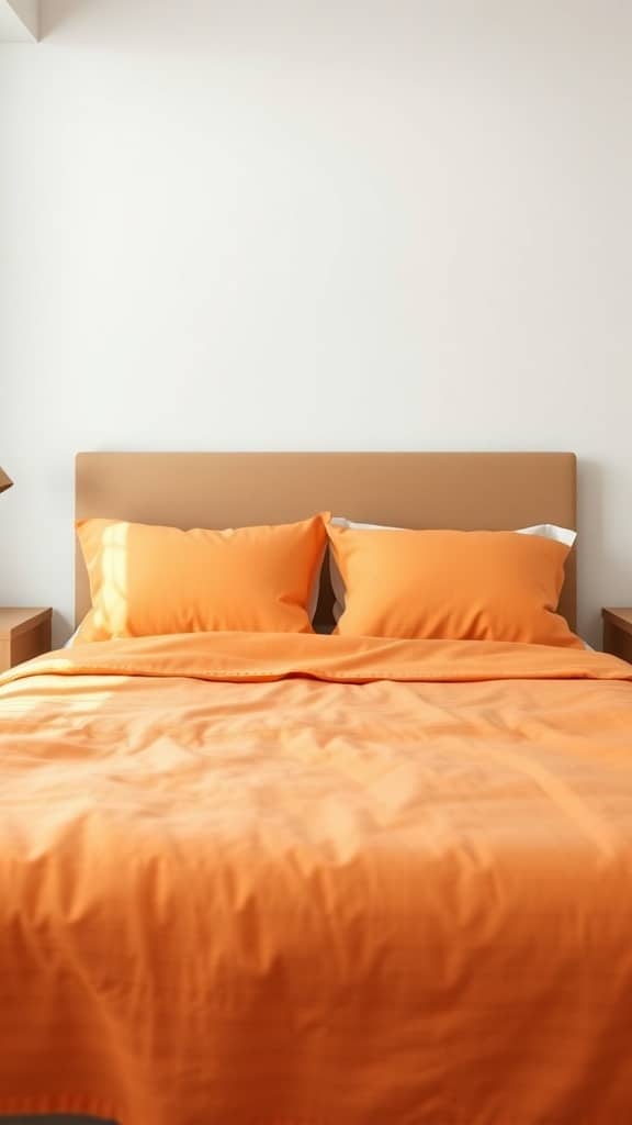 Minimalist orange bedding with pillows on a bed