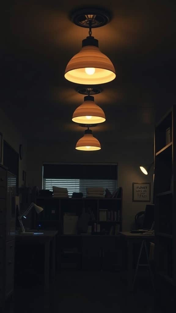 Stylish pendant lights in a dark dorm room
